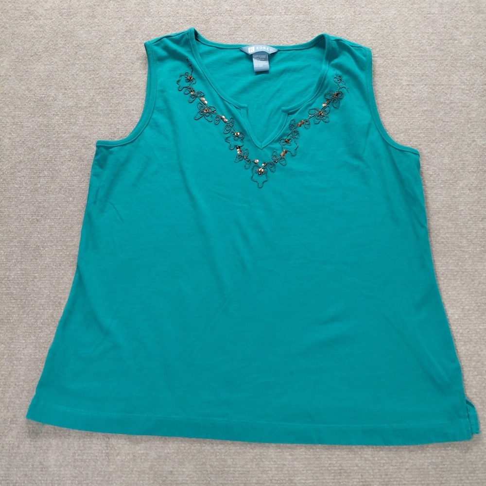 KORET Women's LARGE Embroidered Sequin Neck Tank Top Casual Layering Career